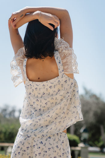 Simon Embroidered Top in Blue