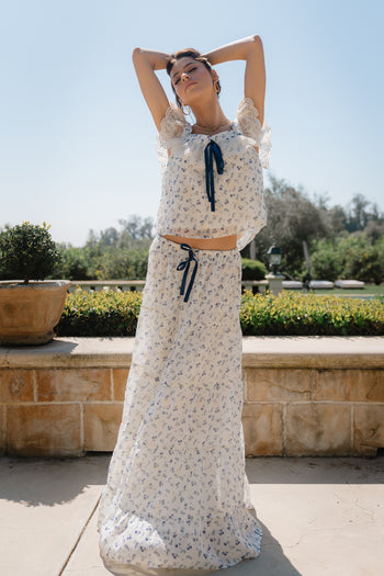 Simon Embroidered Top in Blue