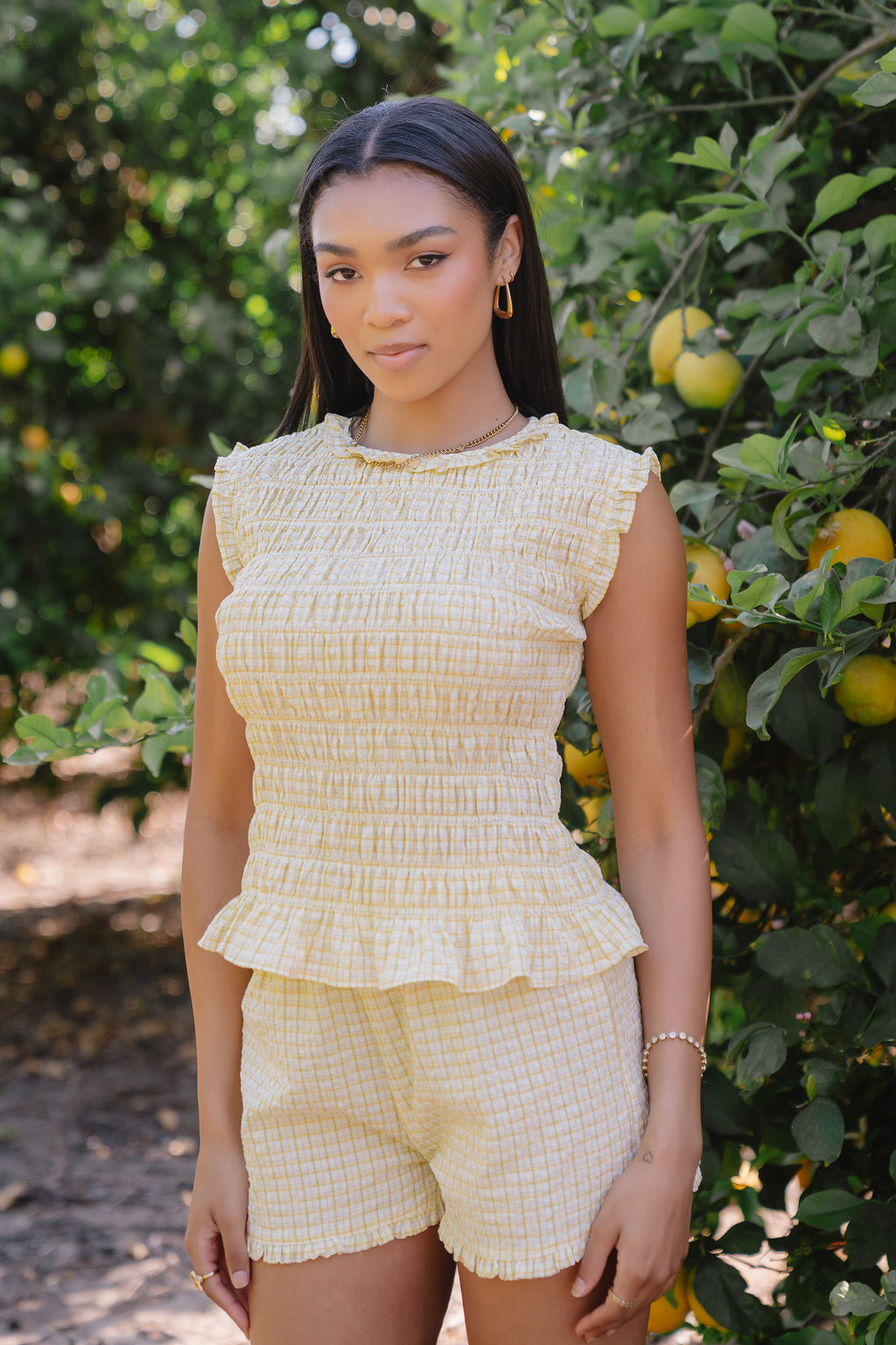 Mailee Plaid Smocked Tank in Yellow