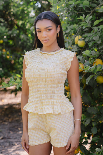 Mailee Plaid Smocked Tank in Yellow