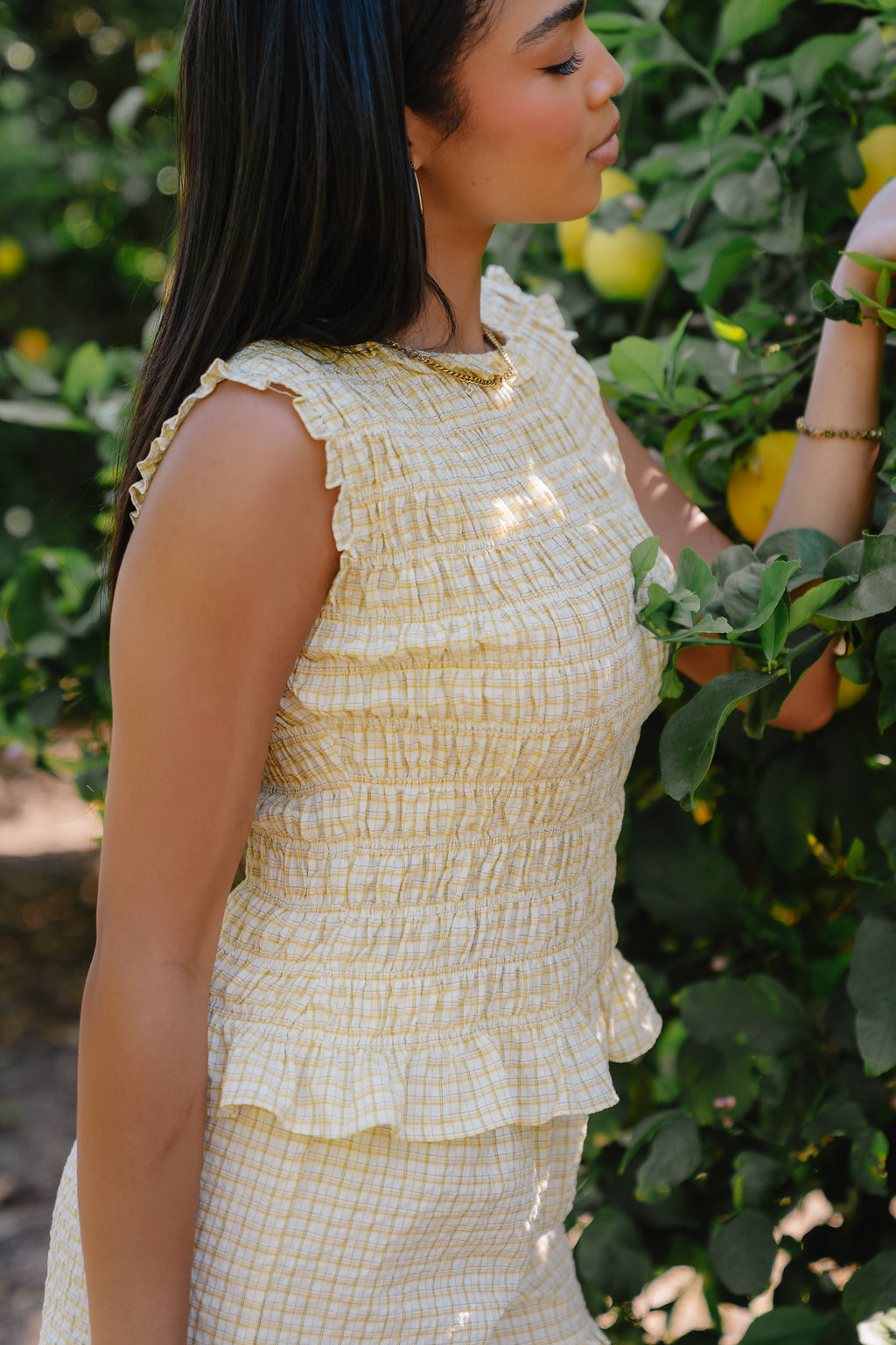 Mailee Plaid Smocked Tank in Yellow