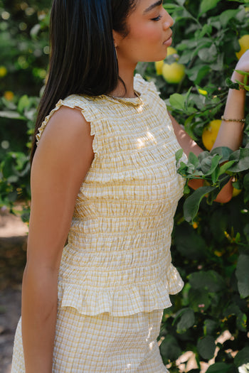 Mailee Plaid Smocked Tank in Yellow