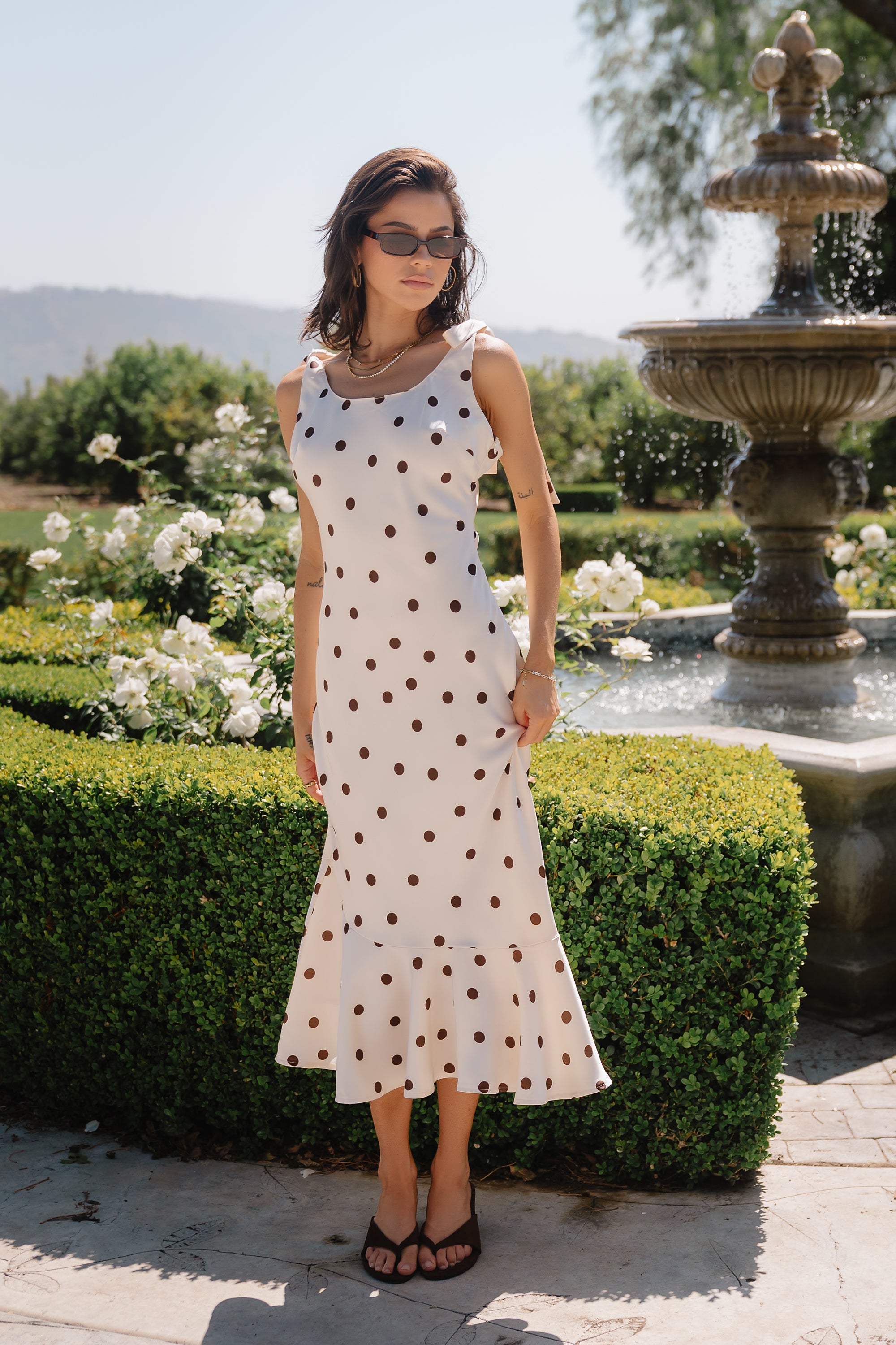 Emerie Polka Dot Maxi Dress M / Brown