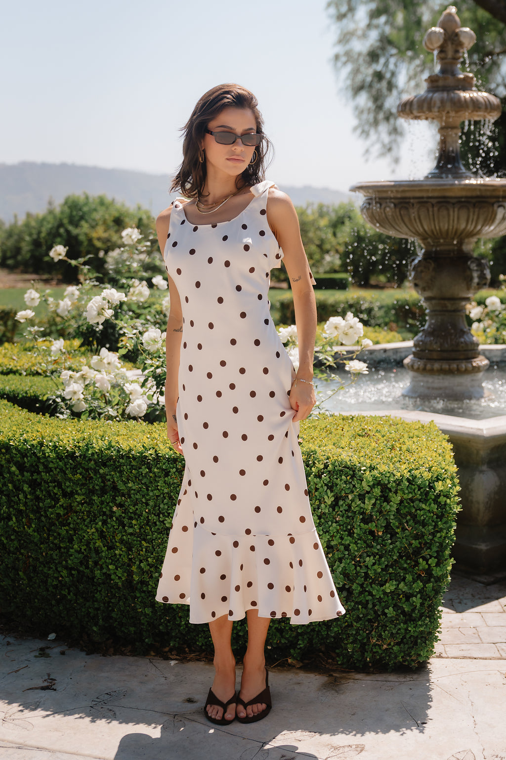 Emerie Polka Dot Maxi Dress L / Brown