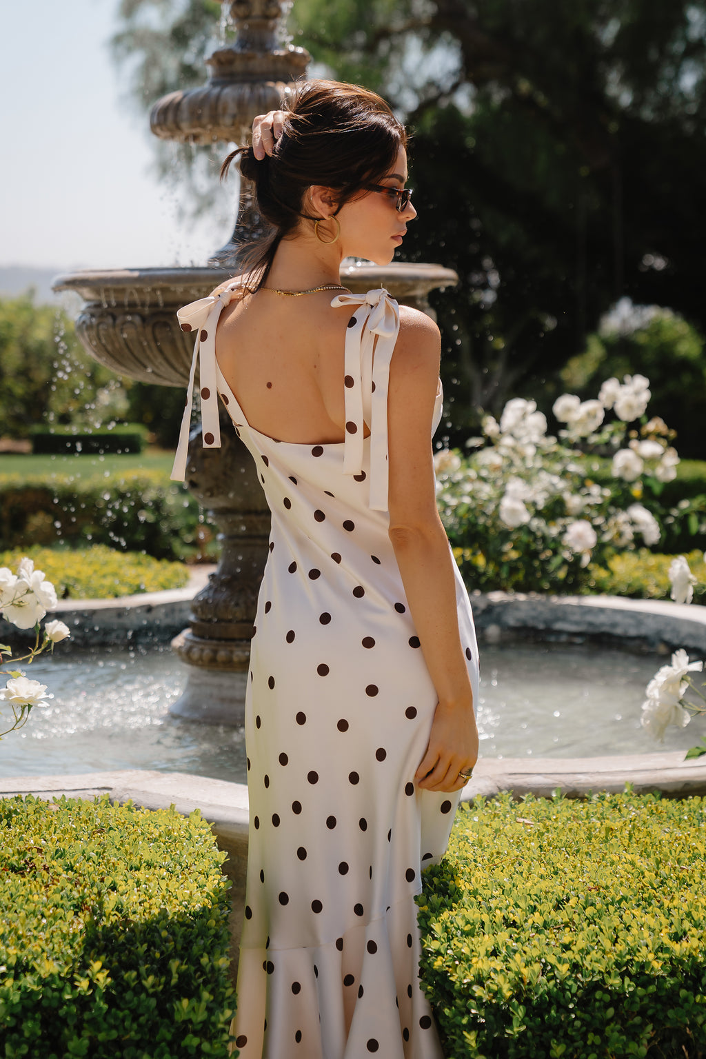 Emerie Polka Dot Maxi Dress L / Brown