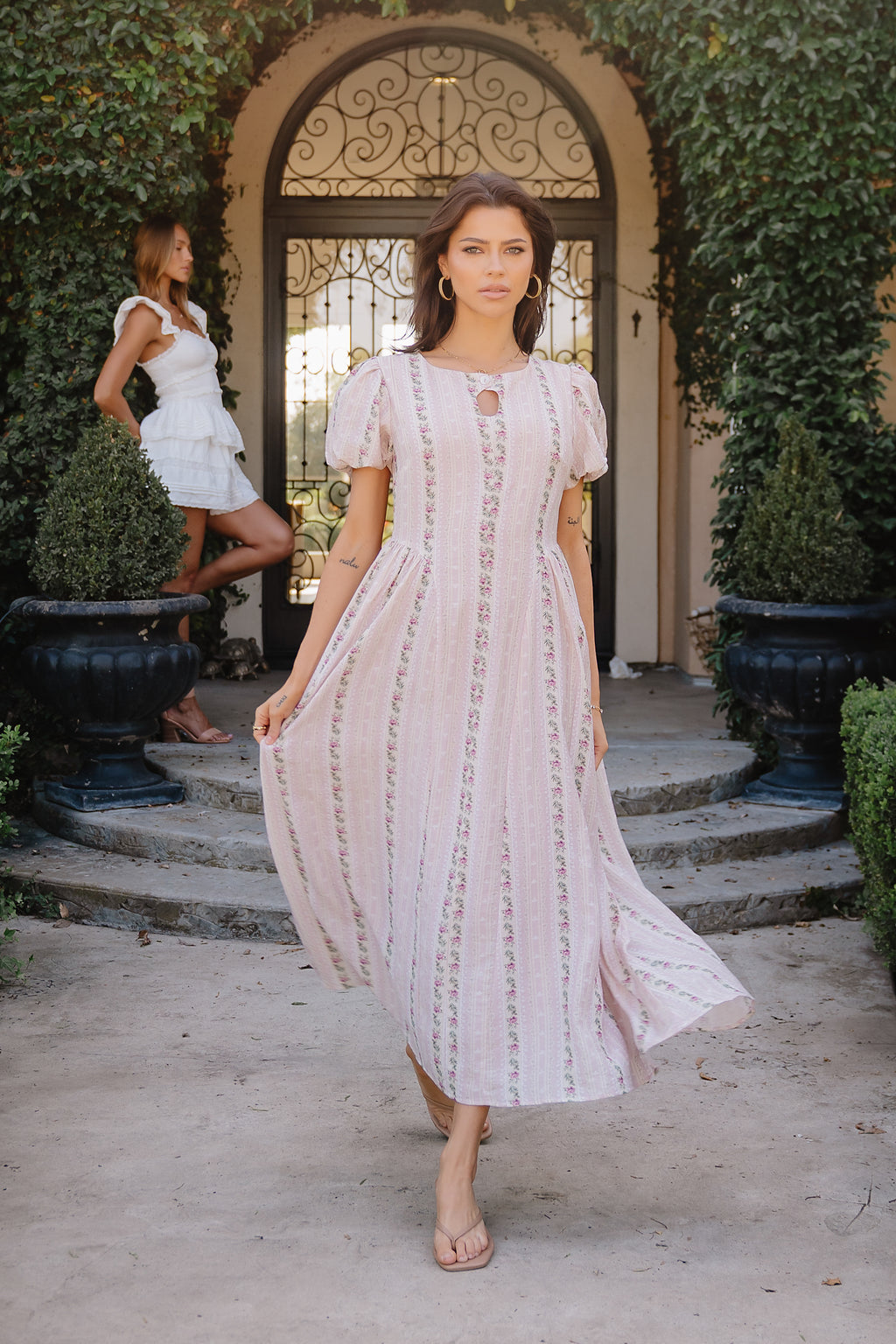strapless open back dress Baylor Floral Maxi Dress in Pink