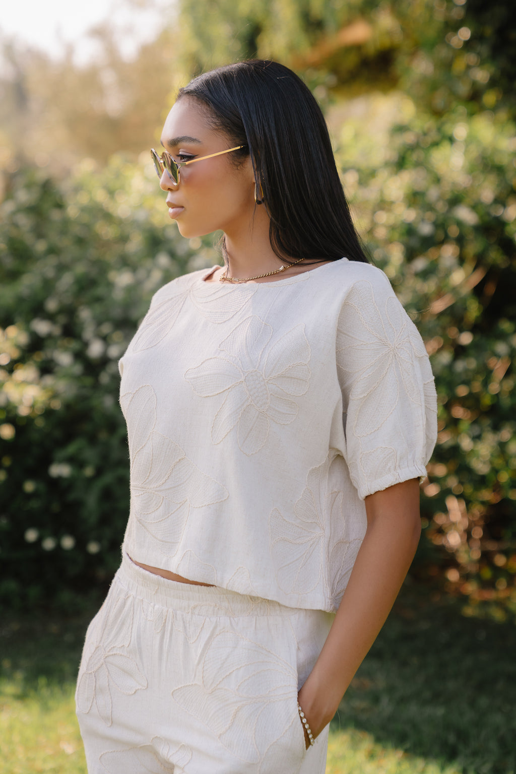 Kortney Floral Oversized Top in Natural