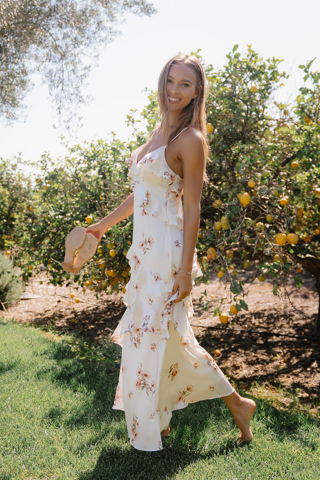 spring floral maxi dress Kyler Ruffle Floral Maxi Dress