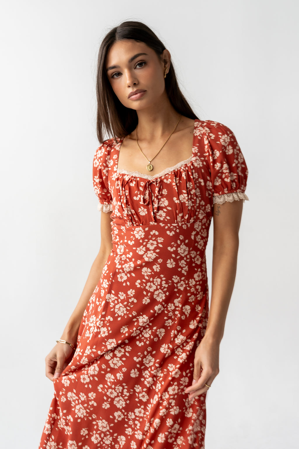 rust floral maxi dress Bohemian Long Floral Cutout Maxi Dress in Rust Floral