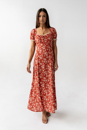 Camden Floral Maxi Dress in Rust