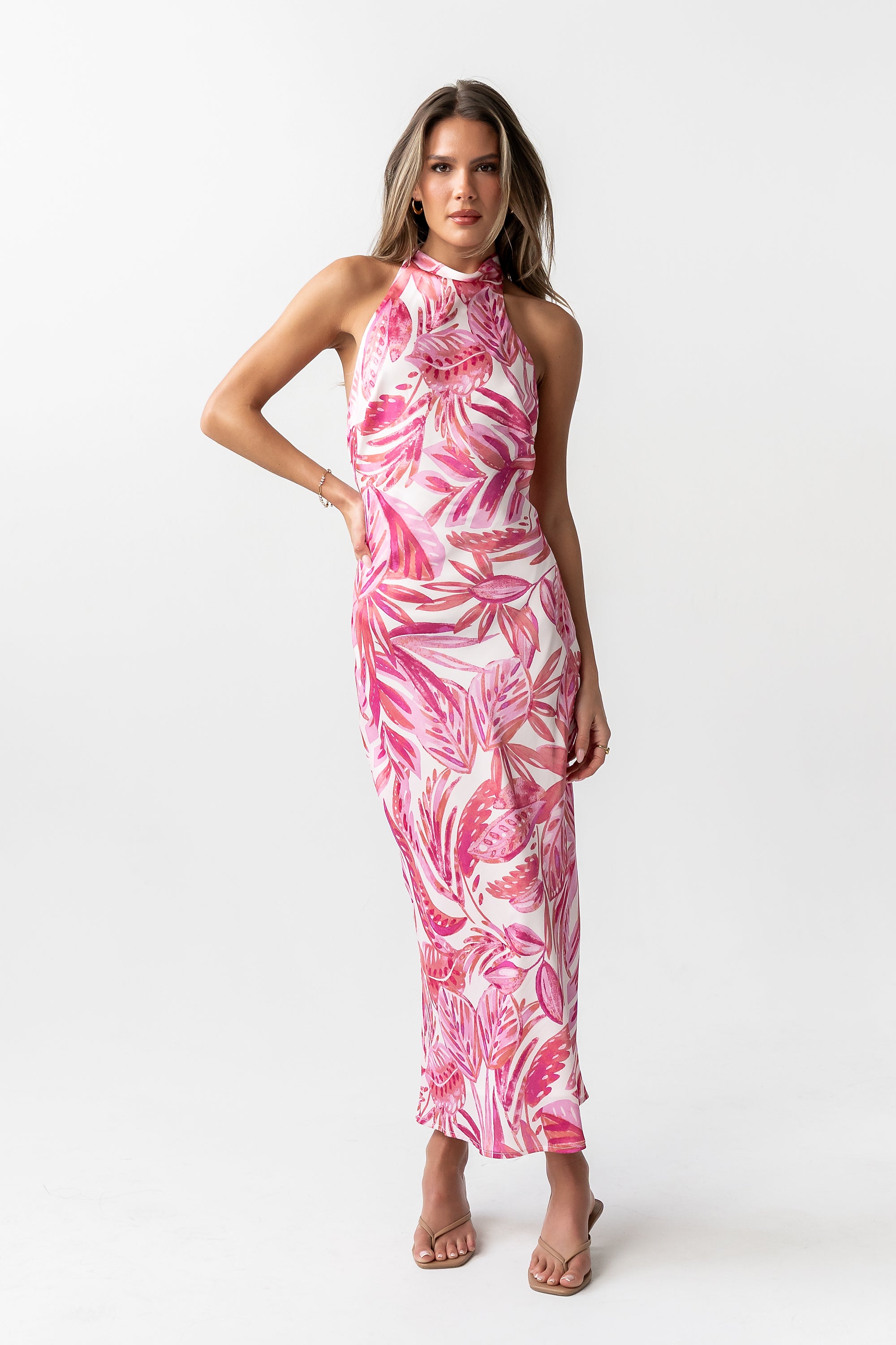 maxi dresses on sale Lacy Halter Dress Crafted from a stretch Color:Magenta Tangerine osfm Sexy Black Seamless Laser