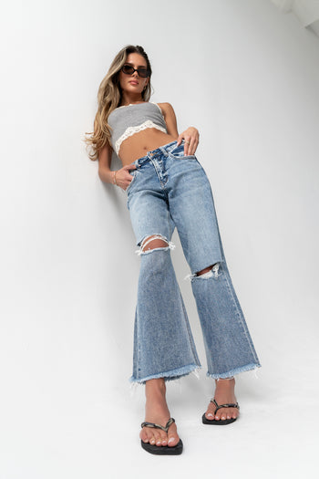 Haiden Lace Trim Tank in Grey
