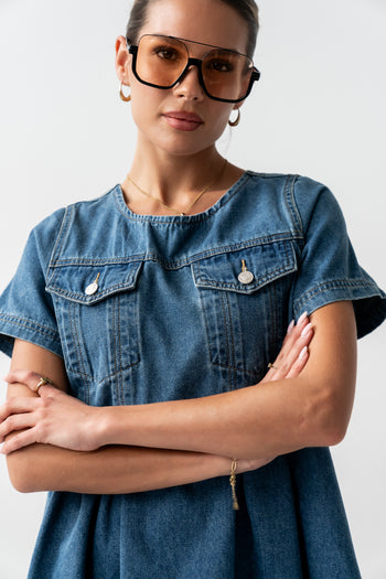 Zalara Denim Baby Doll Dress