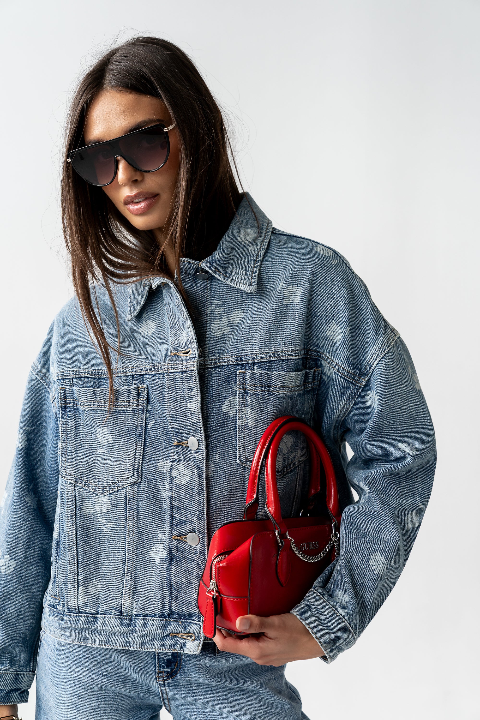 ジャケット・アウター CARLA Lady handsome jacket Carla Floral Denim Jacket