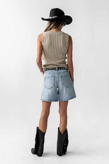 Lina Pointelle Knit Tank in Beige
