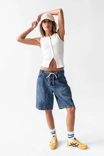 Lucas Button Up Tank Top in Ivory