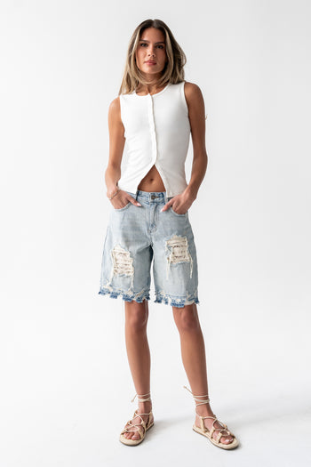 Lucas Button Up Tank Top in Ivory
