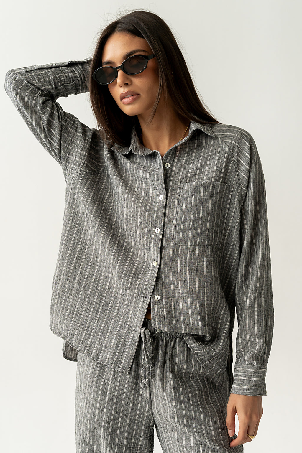Conner Striped Button Down Top in Black