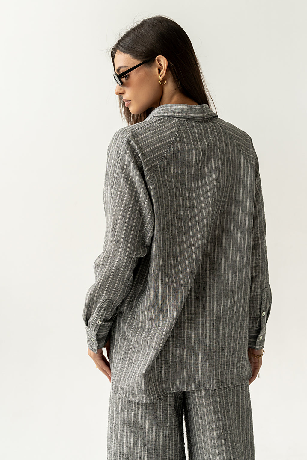 Conner Striped Button Down Top in Black
