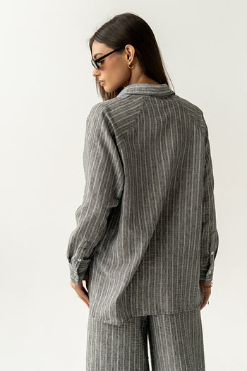 Conner Striped Button Down Top in Black