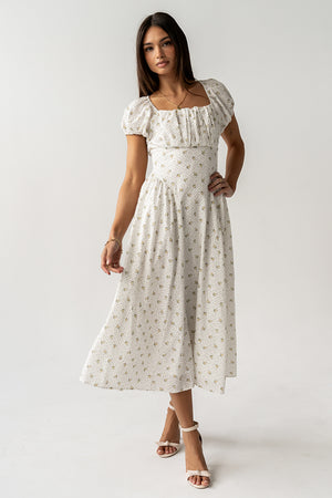 slim fit dress slacks Émilie sleeveless floral-applique midi dress in White main image 0