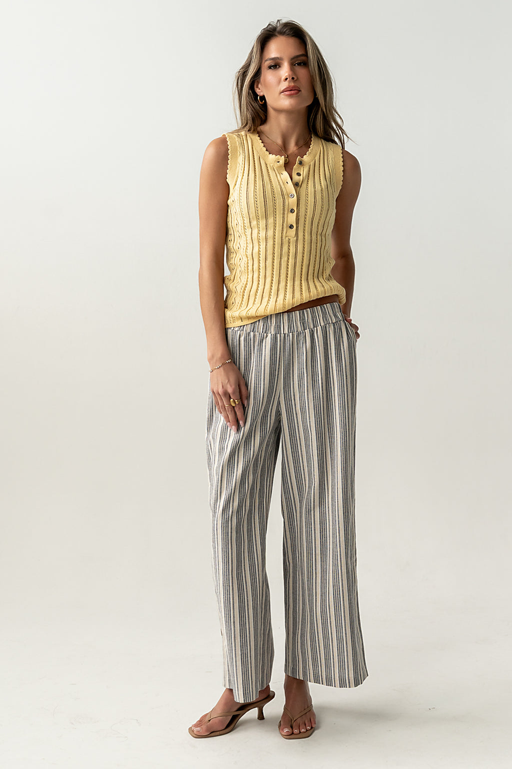 Lina Pointelle Knit Tank in Yellow