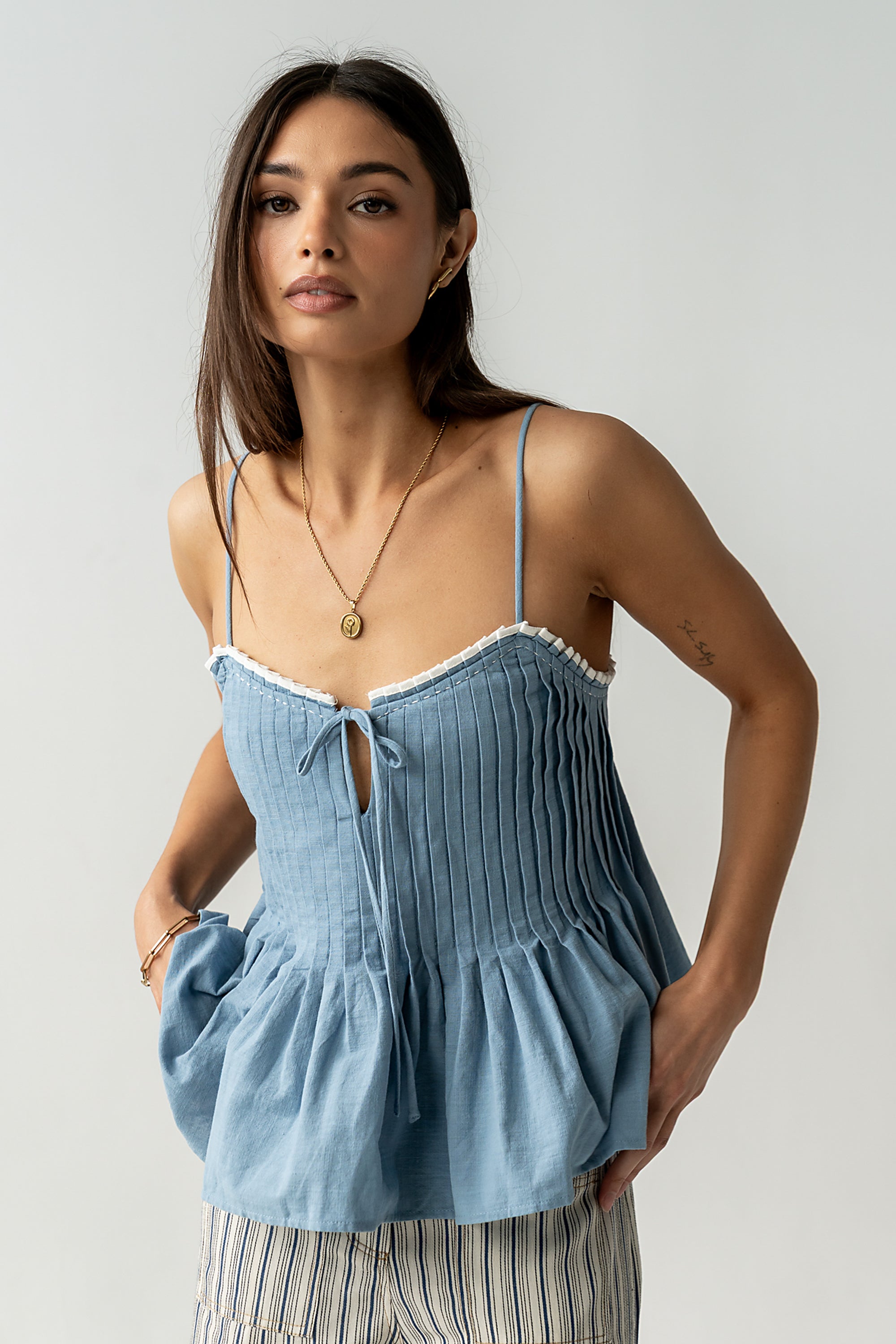 Mckell Peplum Tank Top in Natural