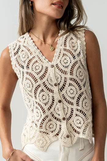 Vicky Crochet Vest in Tan