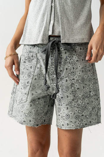 Finneas Denim Shorts in Grey Paisley