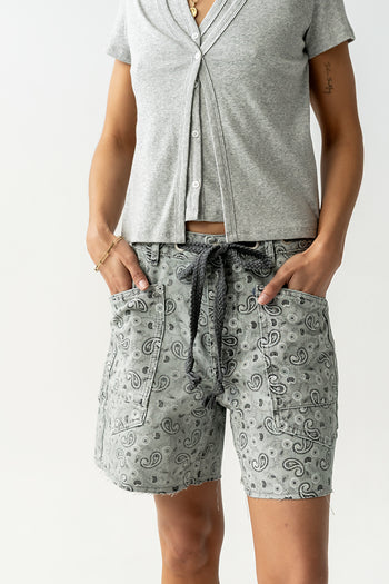 Finneas Denim Shorts in Grey Paisley