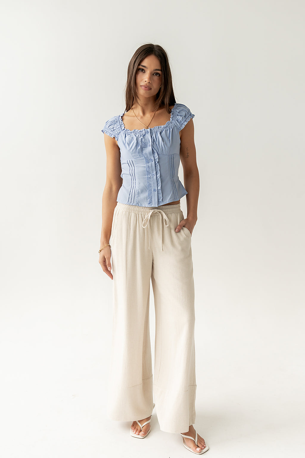 Briana Button Up Top in Blue