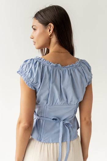 Briana Button Up Top in Blue