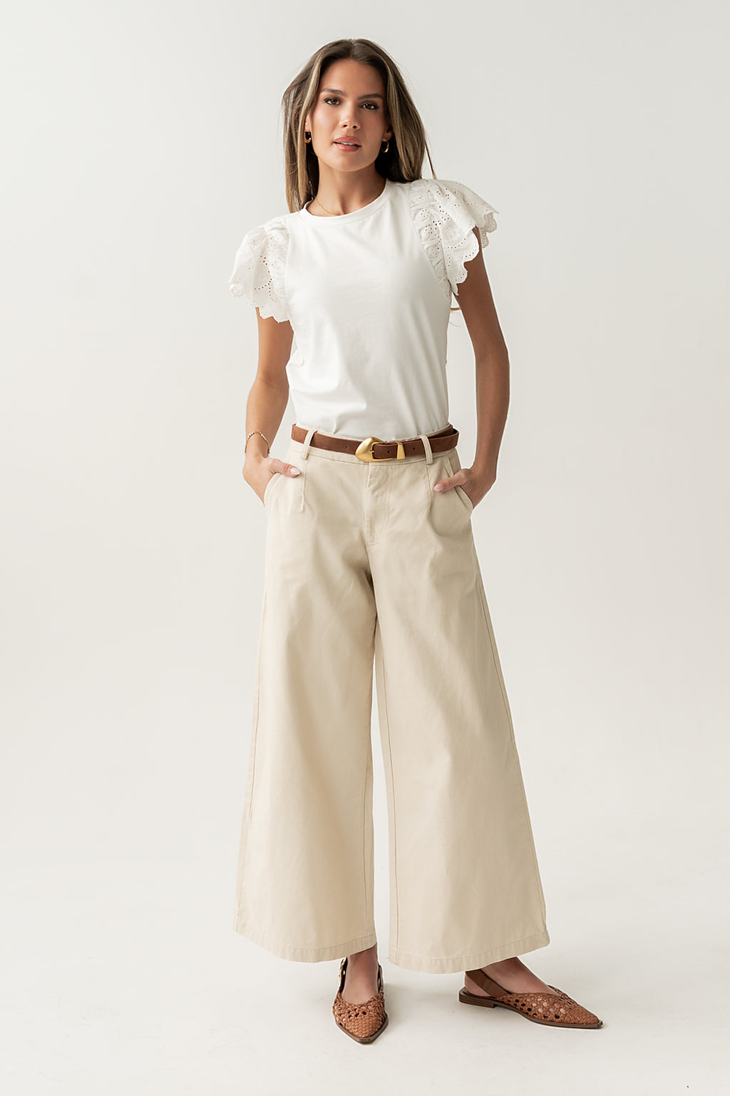 Jannah Wide Leg Pants in Ecru