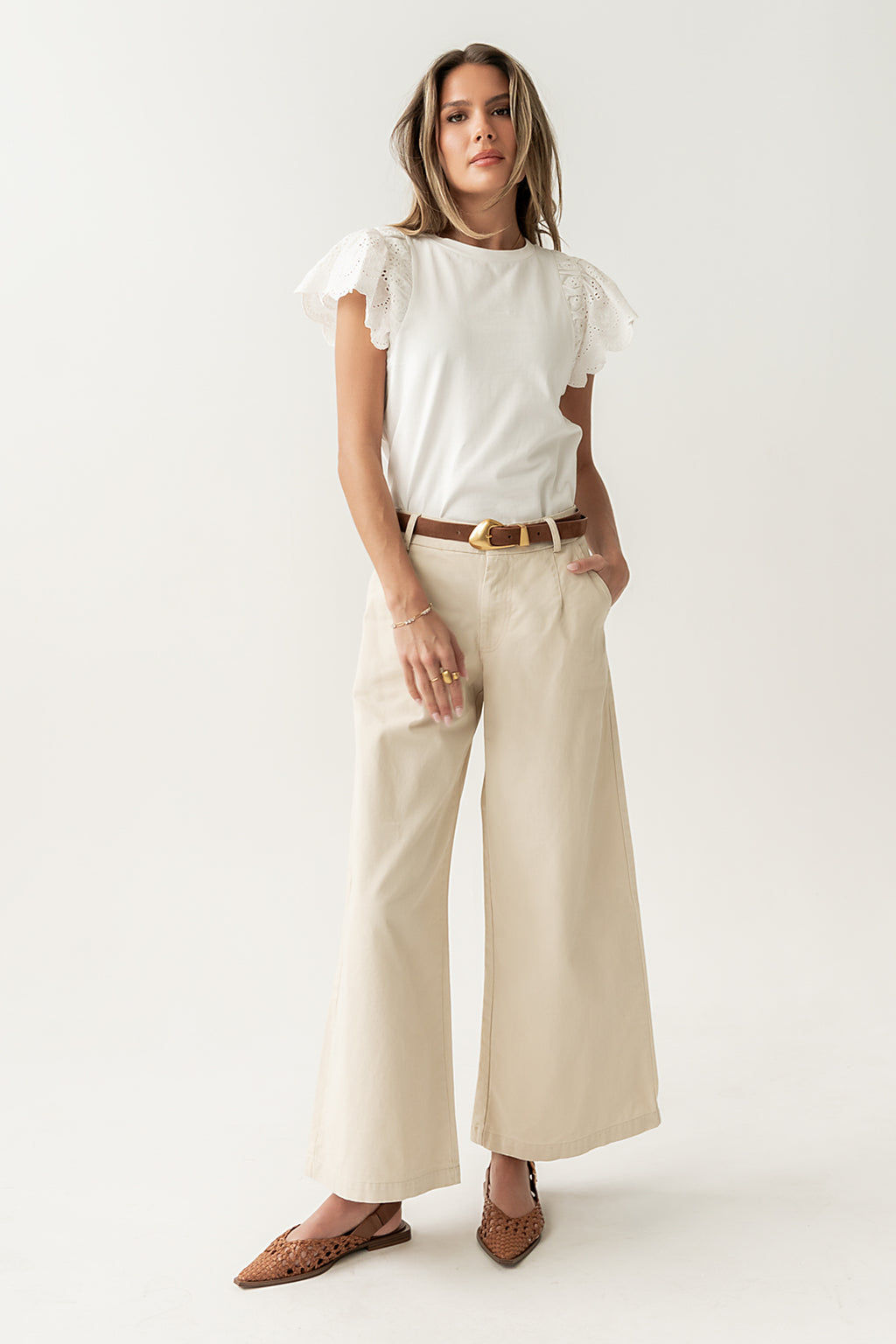 Jannah Wide Leg Pants in Ecru