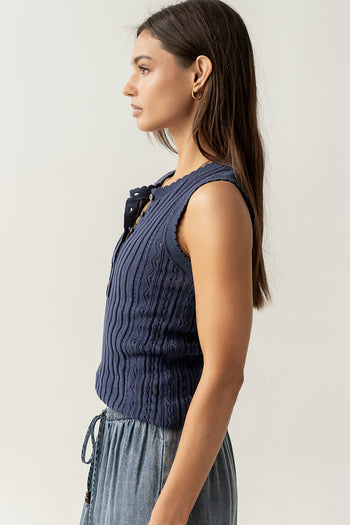 Lina Pointelle Knit Tank in Navy