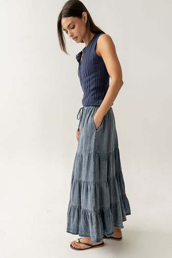 Lina Pointelle Knit Tank in Navy