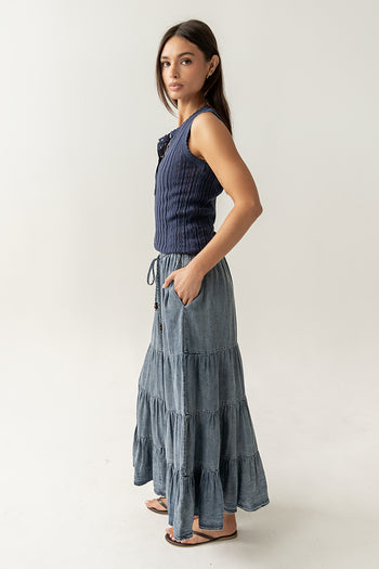 Lina Pointelle Knit Tank in Navy