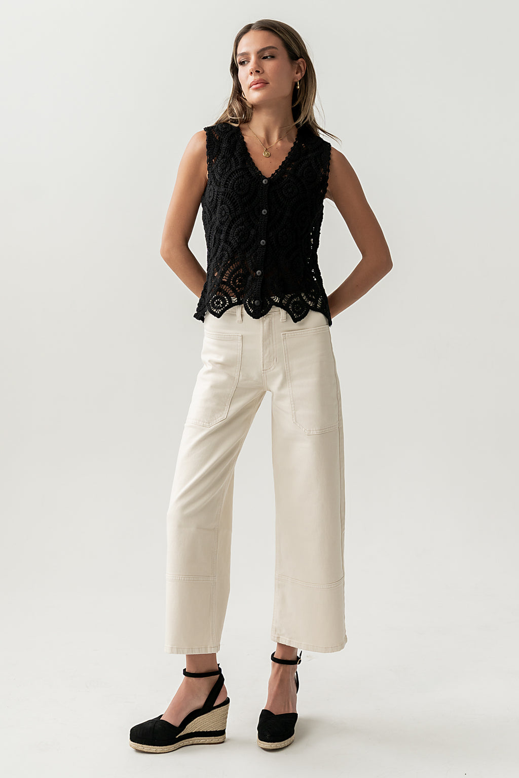 Vicky Crochet Vest in Black