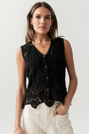 Vicky Crochet Vest in Black
