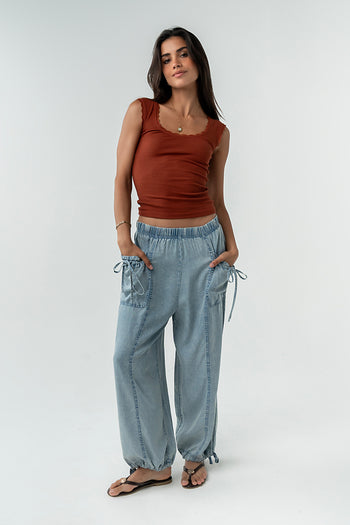 Sawyer Lace Trim Tank Top in Brick