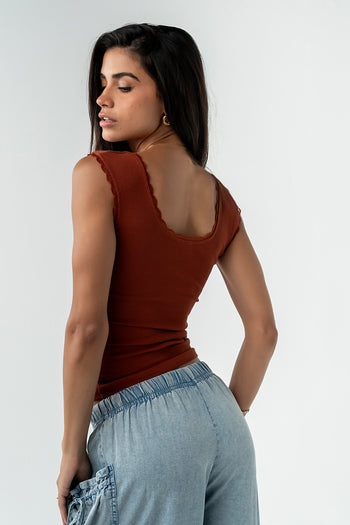 Sawyer Lace Trim Tank Top in Brick