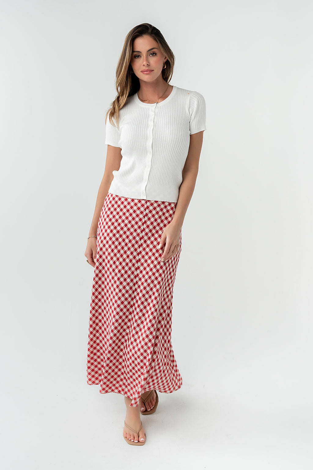 Posie Gingham Maxi Skirt in Red