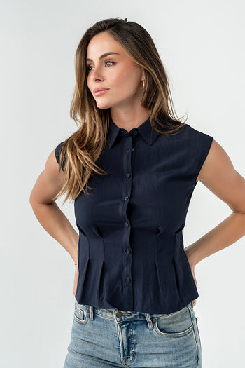 Jacob Button Up Top in Navy