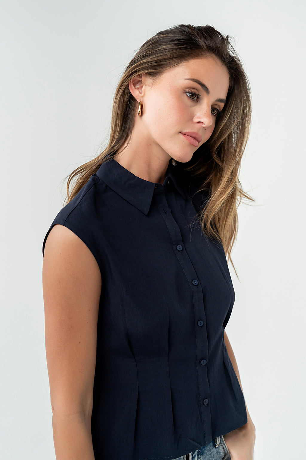 Jacob Button Up Top in Navy