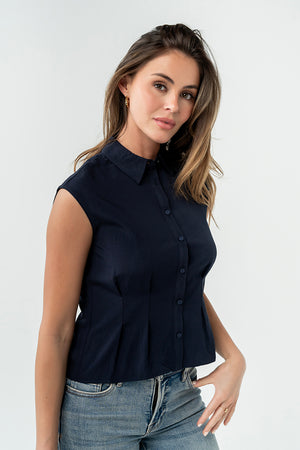 Jacob Button Up Top in Navy