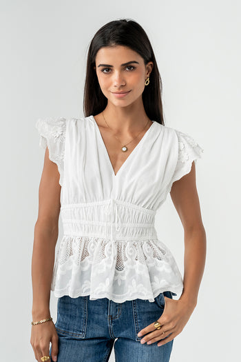 Kadie Embroidered Blouse in White