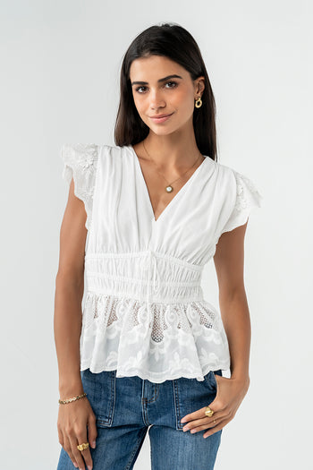 Kadie Embroidered Blouse in White