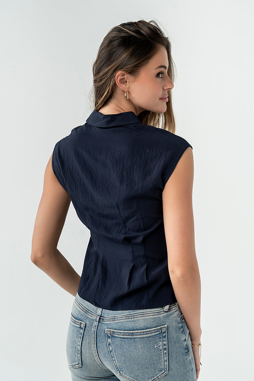 Jacob Button Up Top in Navy