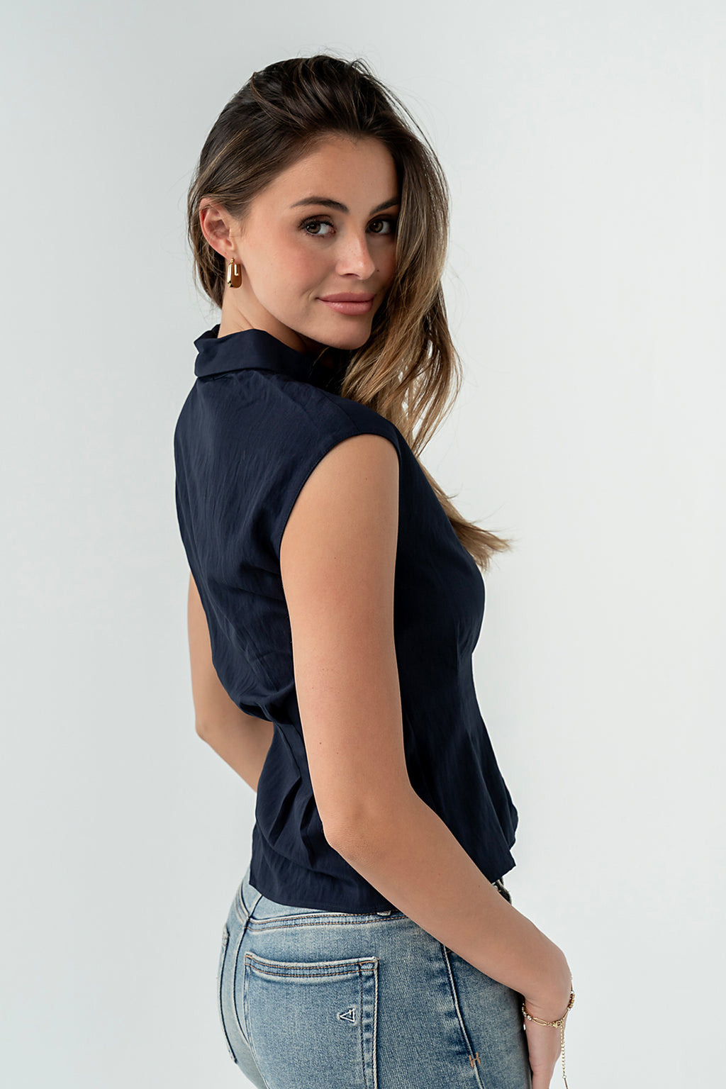 Jacob Button Up Top in Navy