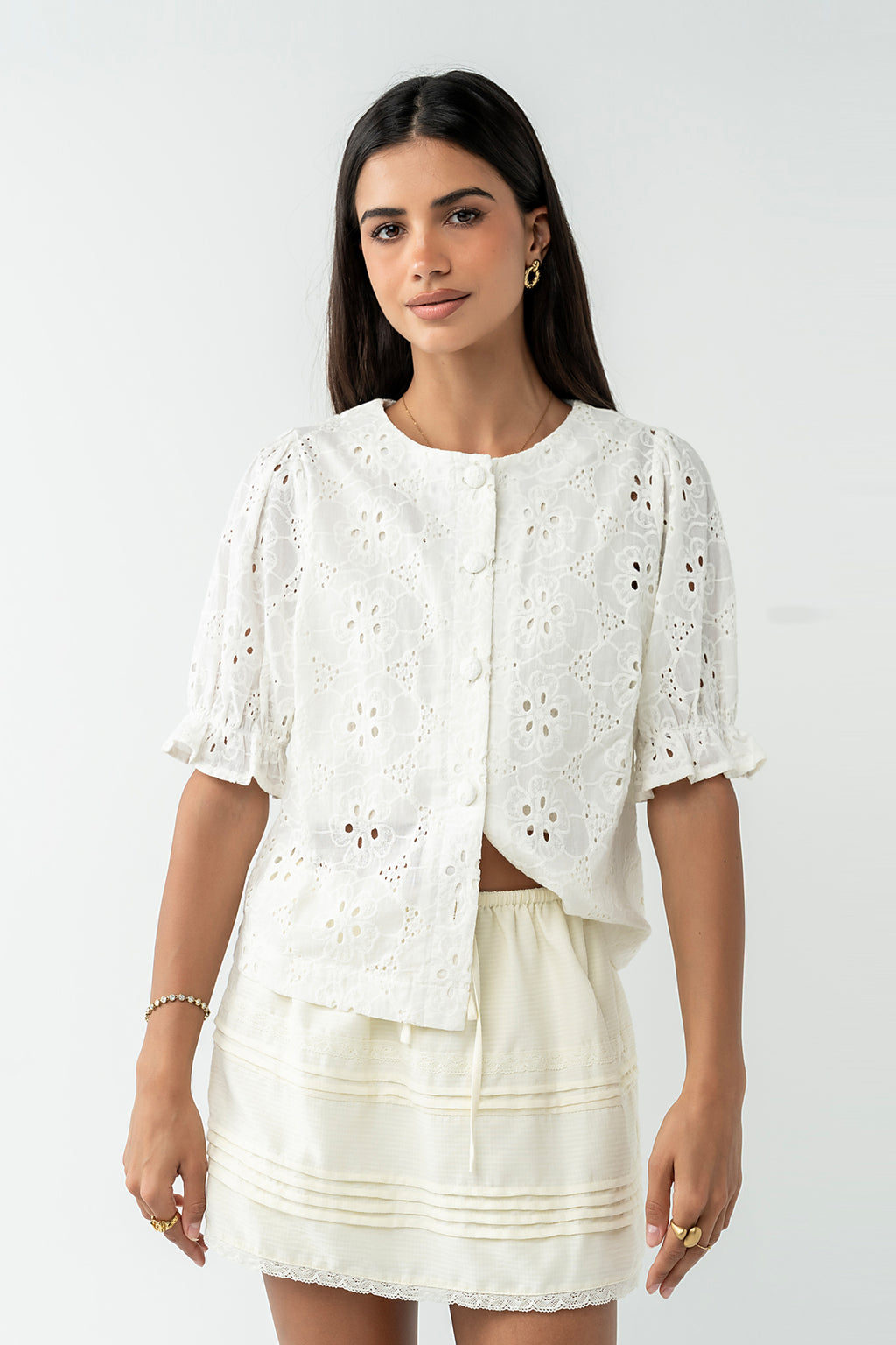 Cassidy Embroidered Button Up in Ivory